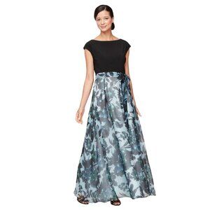 S.L. Fashions Womens Long Floral Print Dress W/Belt